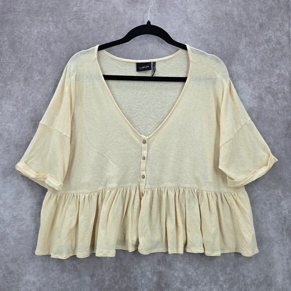 Urban Outfitters Pink Ruffle Button Short Cropped Oversized Blouse Top S Small - Picture 1 of 6